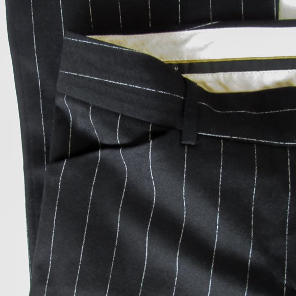 SOLD THEORY Black Pinstripe Flare Trousers Low Rise Wool Dress Pants Essential - Picture 4 of 13